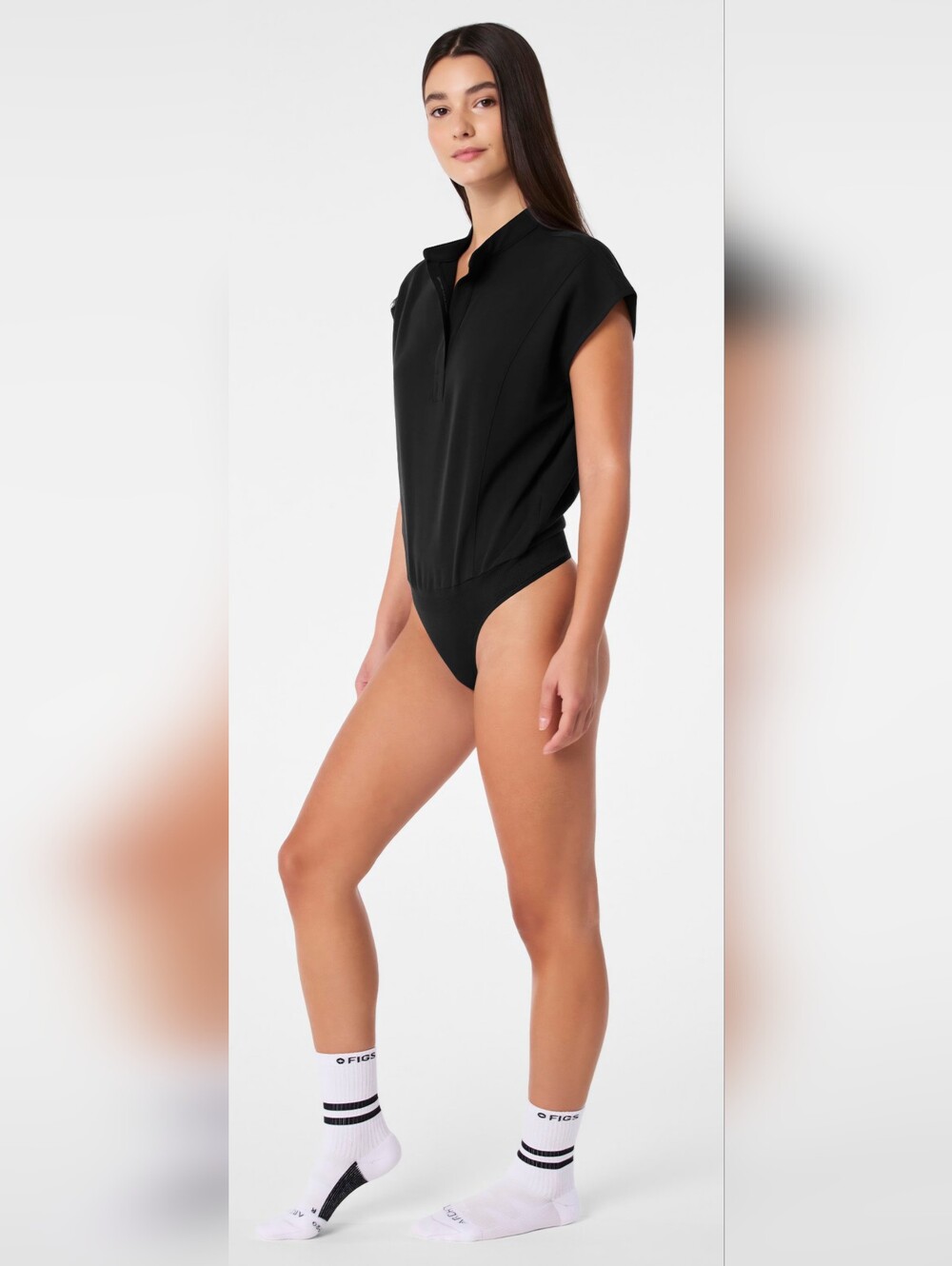 Figs Scrubs Black Sleeveless Thong Bodysuit